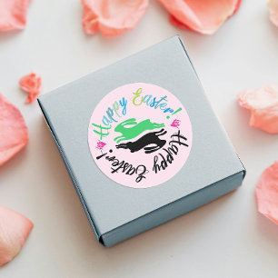 Pegatina Redonda Ilustracion de Lovely Happy Easter Pastel Bunnies