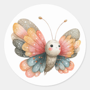 Pegatina Redonda Ilustracion de mariposa cúrcuma Insectos de acuare