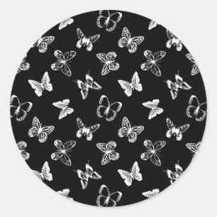 Pegatina Redonda Ilustración de mariposa en blanco y negro