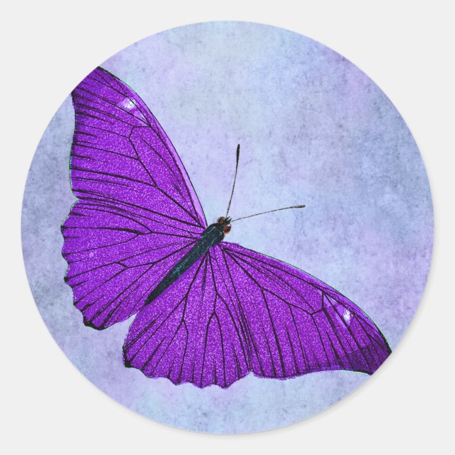Pegatina Redonda Ilustracion de mariposa púrpura oscuro del siglo X (Anverso)