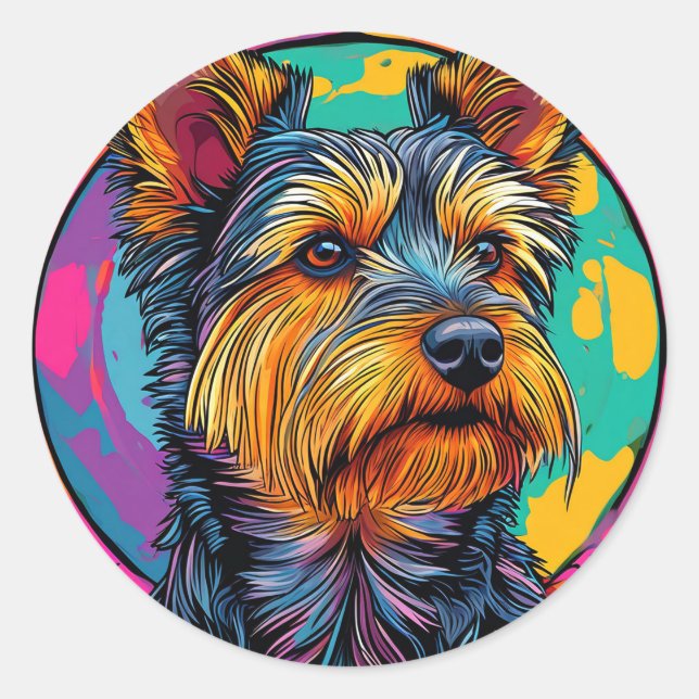 Pegatina Redonda 🐶 Ilustración de mascota adorable de perro Terrie (Anverso)