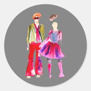 Pegatina Redonda Ilustracion de moda acuarela boho