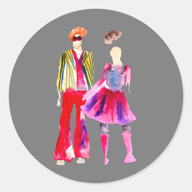 Pegatina Redonda Ilustracion de moda acuarela boho (Anverso)