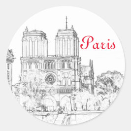 Pegatina Redonda Ilustracion de Notre Dame de París
