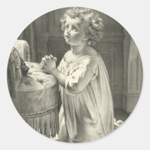 Pegatina Redonda Ilustracion de Oración de Niños Pequeños 1878