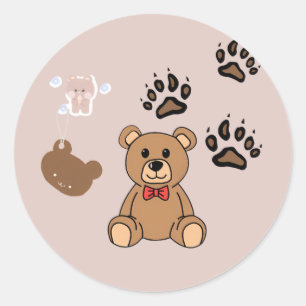 Pegatina Redonda Ilustración de oso de peluche Kawaii