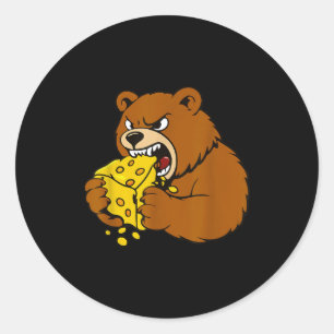 Pegatina Redonda Ilustración de Oso Divertido Comiendo Queso para A