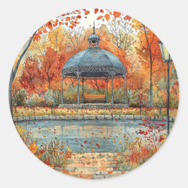 Pegatina Redonda Ilustracion de otoño de Vintage Gazebo