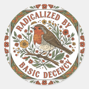 Pegatina Redonda Ilustración de pájaro radicalizado por la decencia