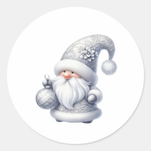 Pegatina Redonda Ilustración de Papá Noel en acuarela azul
