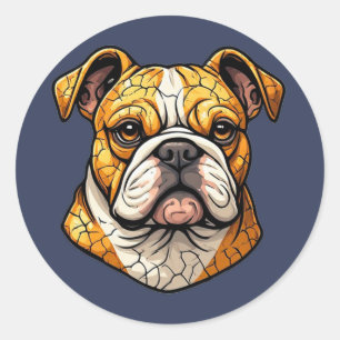 Pegatina Redonda Ilustración de perro bulldog inglés amante de las