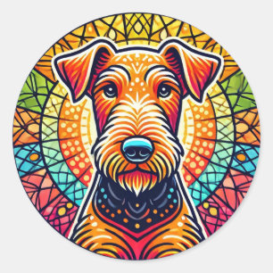Pegatina Redonda Ilustración de perro colorida