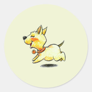 Pegatina Redonda Ilustración de perro corriendo lindo para amantes 