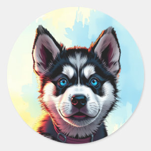 Pegatina Redonda Ilustracion de perro de cachorro cúrito