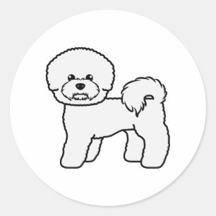 Pegatina Redonda Ilustracion de perro de dibujos animados de Bichon