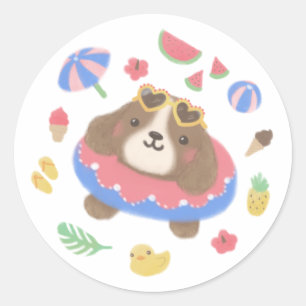 Pegatina Redonda Ilustracion de perros de verano español