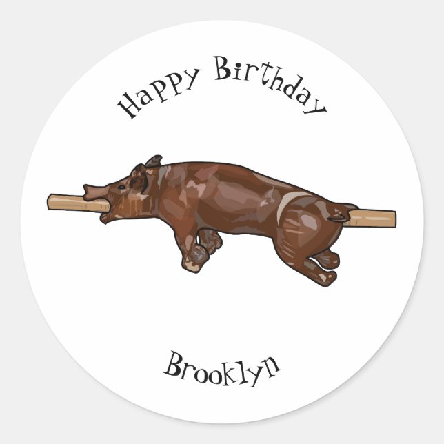 Pegatina Redonda Ilustracion de personalizado asado de cerdo / cerd (Anverso)