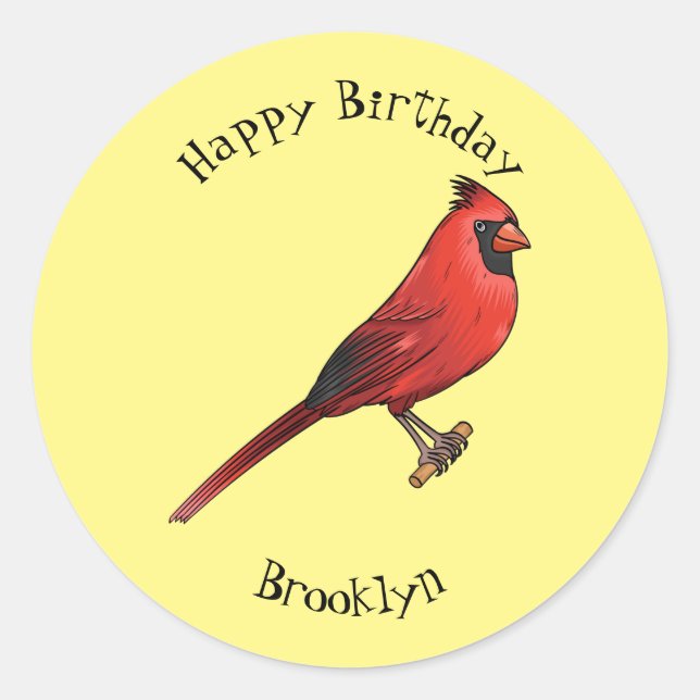 Pegatina Redonda Ilustracion de personalizado de aves cardinales de (Anverso)