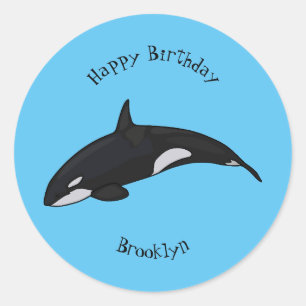 Pegatina Redonda Ilustracion de personalizado de ballenas asesina