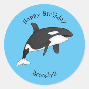 Pegatina Redonda Ilustracion de personalizado de ballenas asesina