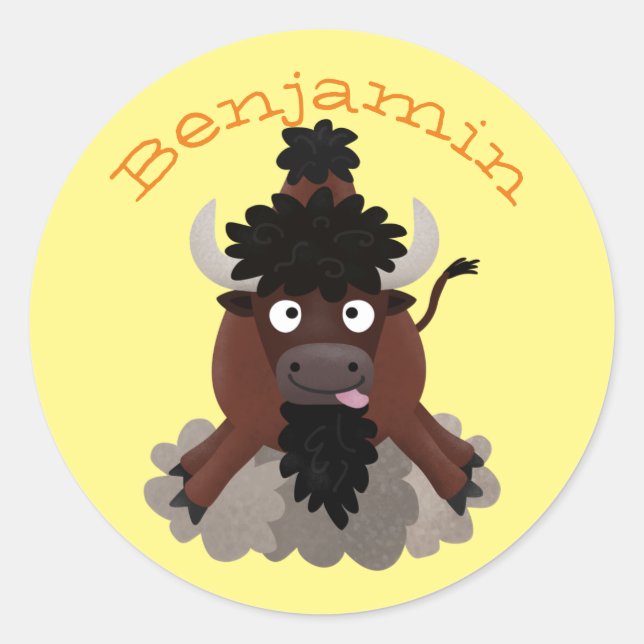 Pegatina Redonda Ilustracion de personalizado de bisontes búfalos d (Anverso)