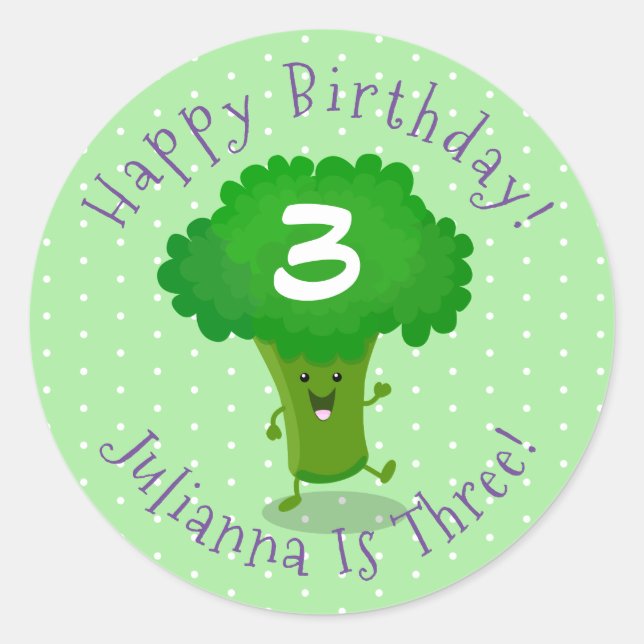 Pegatina Redonda Ilustracion de personalizado de brócoli de baile c (Anverso)