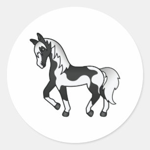 Pegatina Redonda Ilustracion de Personalizado de caballos de trote 