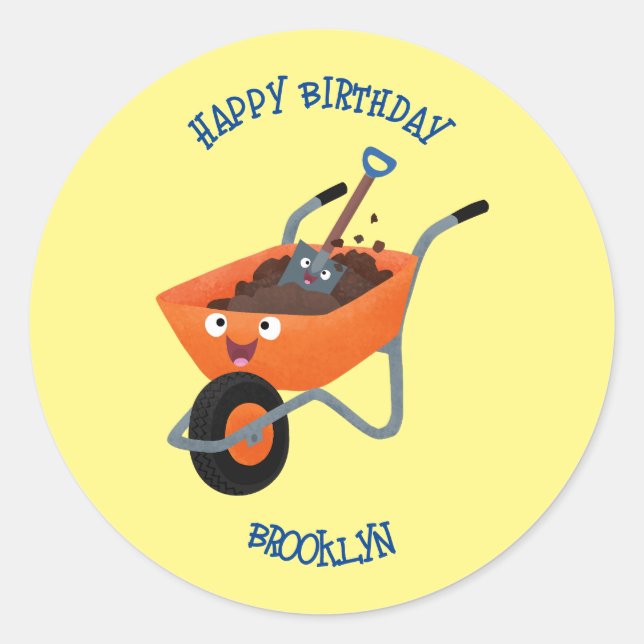 Pegatina Redonda Ilustracion de personalizado de carretilla naranja (Anverso)