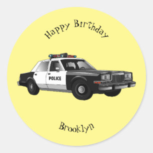Pegatina Redonda Ilustracion de personalizado de coches de policía