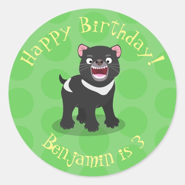 Pegatina Redonda Ilustracion de personalizado de demonio de Tasmani (Anverso)