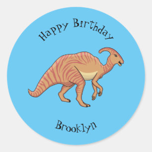 Pegatina Redonda Ilustracion de personalizado de dinosaurios de par