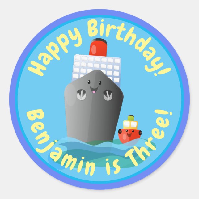 Pegatina Redonda Ilustracion de personalizado de embarcación de cru (Anverso)