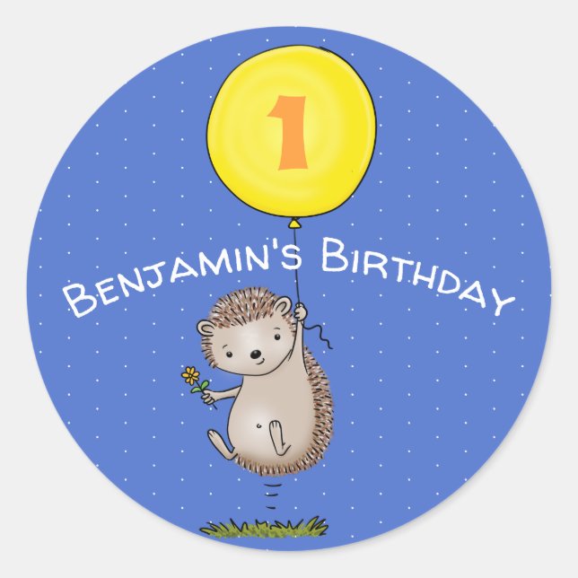 Pegatina Redonda Ilustracion de personalizado de hedgehog (Anverso)