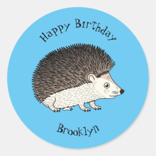 Pegatina Redonda Ilustracion de personalizado de hedgehog espinoso