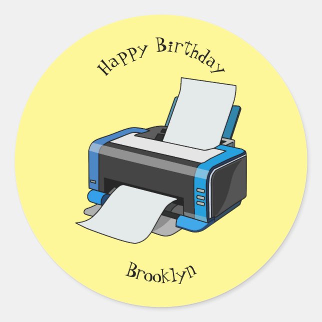 Pegatina Redonda Ilustracion de personalizado de impresora (Anverso)