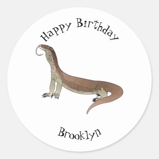 Pegatina Redonda Ilustracion de personalizado de lagarto de monitor (Anverso)