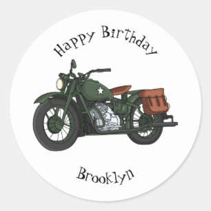 Pegatina Redonda Ilustracion de personalizado de motocicleta de cru