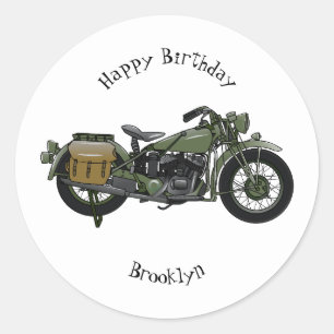 Pegatina Redonda Ilustracion de personalizado de motocicleta de cru