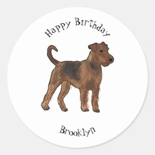 Pegatina Redonda Ilustracion de personalizado de perro Airedale ter