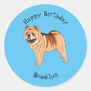 Pegatina Redonda Ilustracion de personalizado de perro Chow Chow