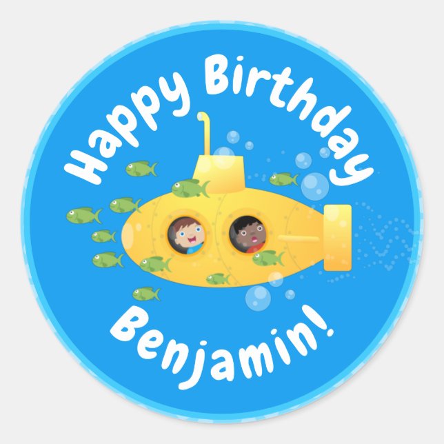 Pegatina Redonda Ilustracion de personalizado de pescado submarino  (Anverso)