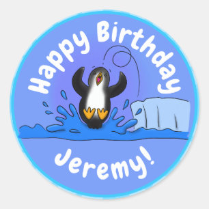 Pegatina Redonda Ilustracion de personalizado de pingüino puenteado
