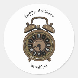 Pegatina Redonda Ilustracion de personalizado de reloj de alarma