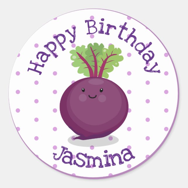 Pegatina Redonda Ilustracion de personalizado de remolacha morada f (Anverso)