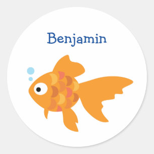 Pegatina Redonda Ilustracion de pescado de oro