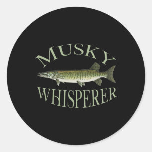 Pegatina Redonda Ilustración de pez muskellunge musky arte de pesca