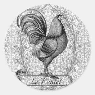 Pegatina Redonda Ilustracion de pollo de época