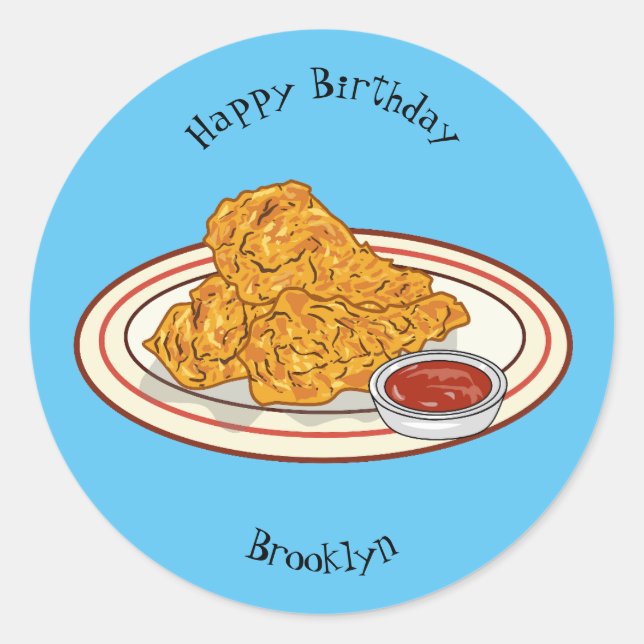 Pegatina Redonda Ilustracion de pollo frito personalizado (Anverso)