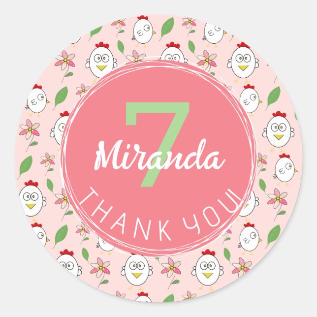 Pegatina Redonda Ilustracion de pollo Personalizado (Anverso)