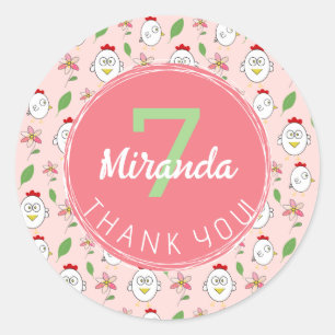 Pegatina Redonda Ilustracion de pollo Personalizado